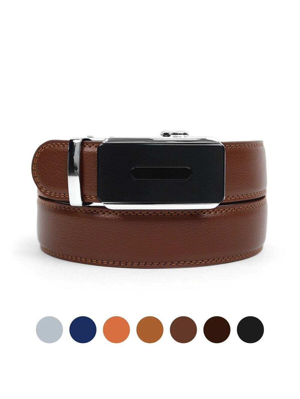 MGLBB29-GY Gray Sliding Buckle 46" Men's Genuine Leather Strap Ratchet Belt